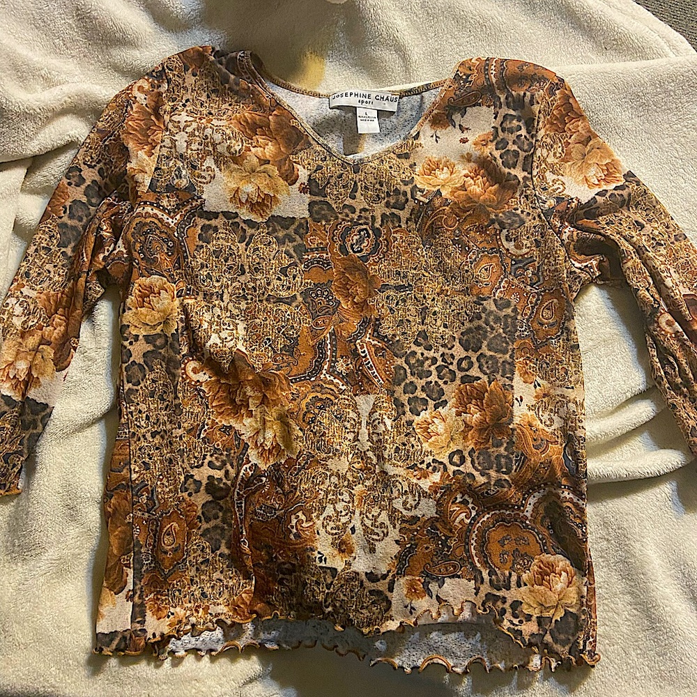 Josephine Chaus Vintage 3/4 sleeve collage top